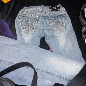 Miss Me Light Blue Boot Cut Jeans with Silver Detailing